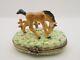 New French Limoges Trinket Box Amazing Horse Animal In Spring On Flowers