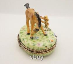 New French Limoges Trinket Box Amazing Horse Animal in Spring on Flowers