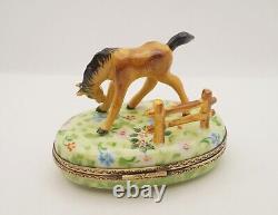 New French Limoges Trinket Box Amazing Horse Animal in Spring on Flowers