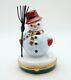 New French Limoges Trinket Box Amazing Snowman In Scarf Red Hat And Broom