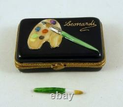 New French Limoges Trinket Box Artist's Paint Pallet with Removable Paint Brish