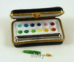 New French Limoges Trinket Box Artist's Paint Pallet with Removable Paint Brish
