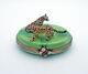New French Limoges Trinket Box Beautiful Leopard Animals On Green Lawn