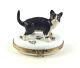 New French Limoges Trinket Box Black Kitty Cat Kitten On Cat Paw Prints