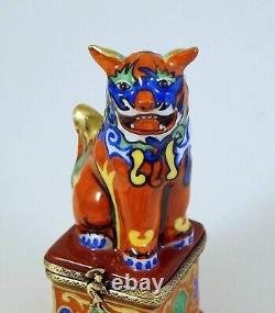 New French Limoges Trinket Box Chinese Foo Dog Guardian Lion Good Fortune Symbol