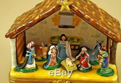 New French Limoges Trinket Box Christmas Nativity Scene W Baby Jesus 8 Figurines
