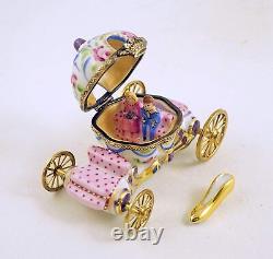 New French Limoges Trinket Box Cinderella's Carriage w Prince Cinderella Slipper
