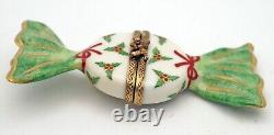 New French Limoges Trinket Box Colorful Christmas Candy w Holly Berries &Leaves