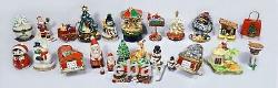 New French Limoges Trinket Box Colorful Christmas Drum w Toys Xmas Tree and Gift