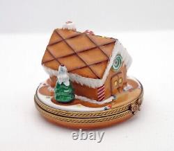 New French Limoges Trinket Box Colorful Gingerbread House Xmas Tree & Candy Cane