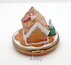 New French Limoges Trinket Box Colorful Gingerbread House Xmas Tree & Candy Cane