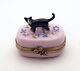 New French Limoges Trinket Box Cute Black Tuxedo Kitty Cat On Pink Floral Box