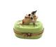 New French Limoges Trinket Box Cute Cat Playing W Shoe Clog On Green Floral Box