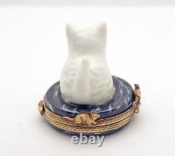 New French Limoges Trinket Box Cute Kitty Cat Kitten with Running Around Mice