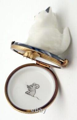 New French Limoges Trinket Box Cute Kitty Cat Kitten with Running Around Mice