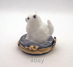 New French Limoges Trinket Box Cute Kitty Cat & Mice Running Around Mouse Clasp