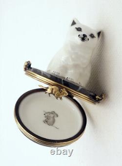 New French Limoges Trinket Box Cute Kitty Cat & Mice Running Around Mouse Clasp