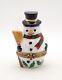 New French Limoges Trinket Box Cute Snowman With Broom In Hat And Scarf