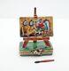 New French Limoges Trinket Box Easel W Santa's Workshop Painting & Paint Brush