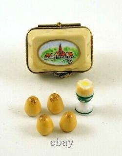New French Limoges Trinket Box Easter Egg Carton w Removable Eggs & Egg in cup