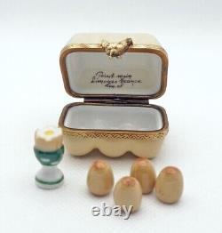 New French Limoges Trinket Box Easter Egg Carton w Removable Eggs & Egg in cup