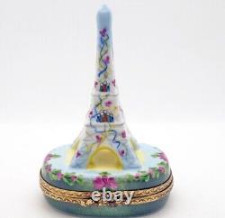 New French Limoges Trinket Box Floral Paris Eiffel Tower Monument with People