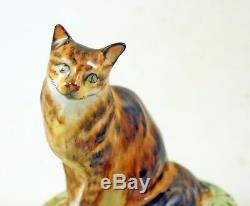 New French Limoges Trinket Box Gorgeous Brown Kitty Cat On Green Box W Flowers