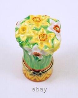 New French Limoges Trinket Box Gorgeous Daffodils Flowers Bouquet Mother's Day