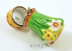 New French Limoges Trinket Box Gorgeous Daffodils Flowers Bouquet Mother's Day