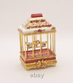 New French Limoges Trinket Box Gorgeous Valentines Bird Cage Aviary w Love Birds