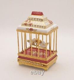 New French Limoges Trinket Box Gorgeous Valentines Bird Cage Aviary w Love Birds