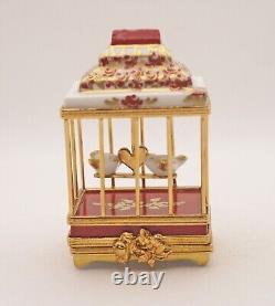 New French Limoges Trinket Box Gorgeous Valentines Bird Cage Aviary w Love Birds