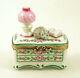 New French Limoges Trinket Box Gray Tabby Cat On Chest With Roses Lamp & Book