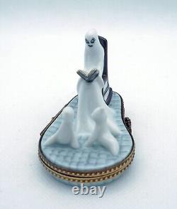 New French Limoges Trinket Box Halloween Ghost Reading a Story Book