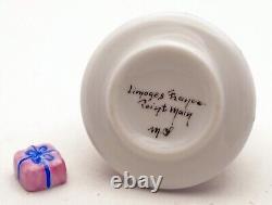 New French Limoges Trinket Box Happy Birthday Cake on Platter with Balloons
