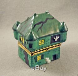 New French Limoges Trinket Box Haunted Halloween Mansion With Witch And Ghosts