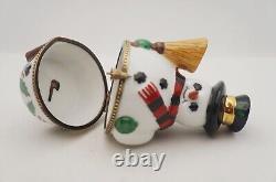 New French Limoges Trinket Box Large Snowman with Broom in Hat and Scarf 4 H