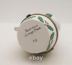 New French Limoges Trinket Box Large Snowman with Broom in Hat and Scarf 4 H