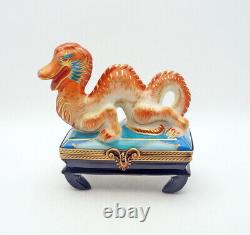 New French Limoges Trinket Box Lucky Asian Dragon Good Fortune Symbol