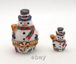 New French Limoges Trinket Box Nesting Snowman Set of Two Limoges Box &Figurine