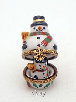 New French Limoges Trinket Box Nesting Snowman Set of Two Limoges Box &Figurine