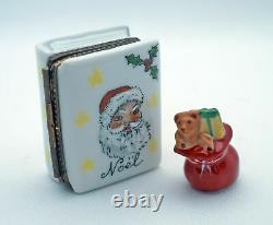 New French Limoges Trinket Box Noel Christmas Book with Santa Claus & Rem. Toys