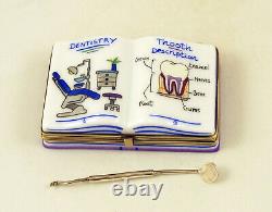 New French Limoges Trinket Box Professional Dentistry Book w Remov. Dental Tool