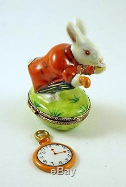 New French Limoges Trinket Box Rabbit Alice In Wonderland With Removable Clock