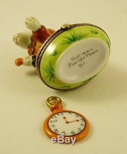 New French Limoges Trinket Box Rabbit Alice In Wonderland With Removable Clock