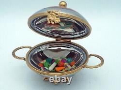 New French Limoges Trinket Box Silver Chinese Wok with Vegetables