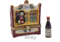 New French Limoges Trinket Box Wine Shop with Seller & Removable Wine Bottle