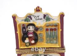 New French Limoges Trinket Box Wine Shop with Seller & Removable Wine Bottle