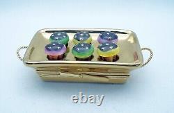 New French Limoges Trinket Box Yummy Removable Cupcakes on Golden Cupcake Tray