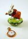 New Hand Painted French Limoges Trinket Box Alice In Wonderland Rabbit With Clock